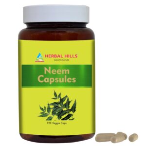 Frasco de cápsulas neem Herbal Hills 120 cápsulas