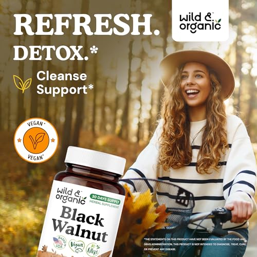 Frasco de cápsulas de nuez negra Wild & Organic