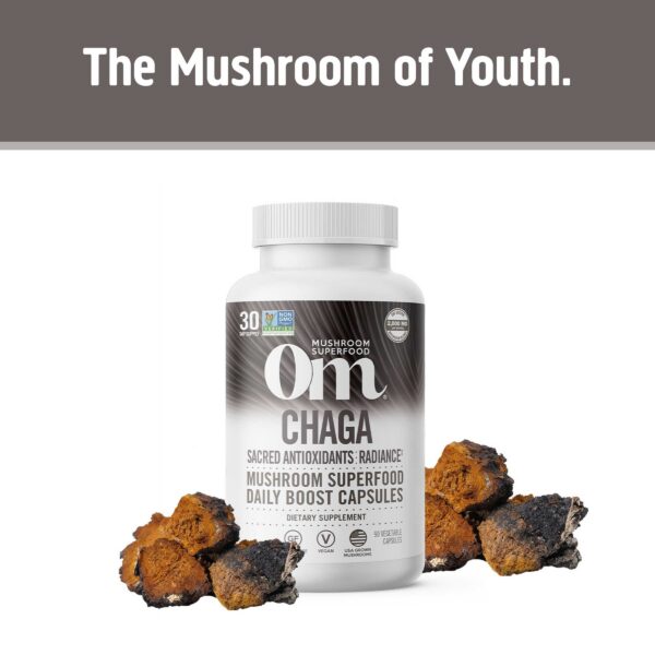 Frasco de cápsulas OM Mushroom Superfood Chaga