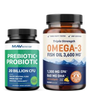 Version 1.0.0 Frasco cápsulas Omega 3 aceite pescado y probióticos MAV Nutrition