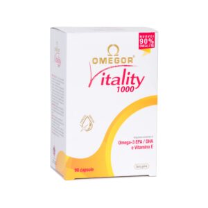 Frasco de cápsulas Omega-3 OMEGOR Vitality 1000 con 90 unidades