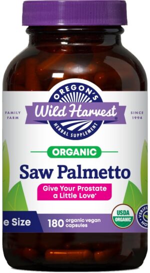 Frasco de cápsulas orgánicas de Saw Palmetto 180 unidades