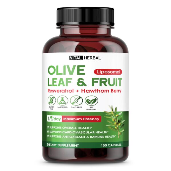 Frasco de cápsulas orgánicas Vital Herbal Olivo y Espino