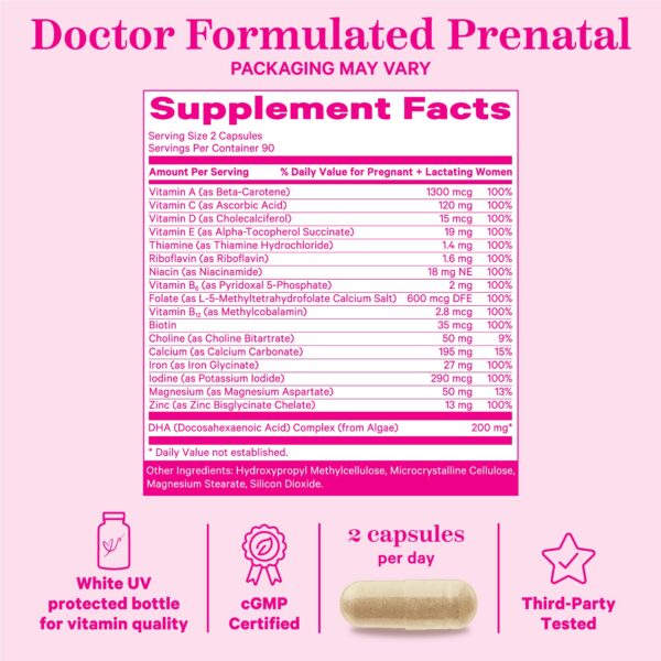 Version 1.0.0 Frasco y cápsulas Pink Stork Total Prenatal para embarazo
