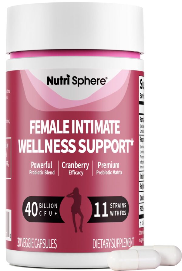 Frasco de cápsulas probióticas NutriShpere para mujer