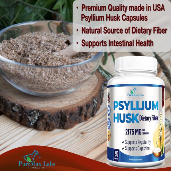 Frasco y cápsulas Psyllium Husk YUMMYVITE vista lateral