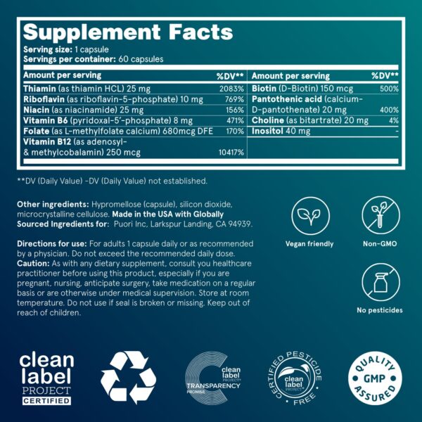 Frasco con cápsulas Puori B-Complex