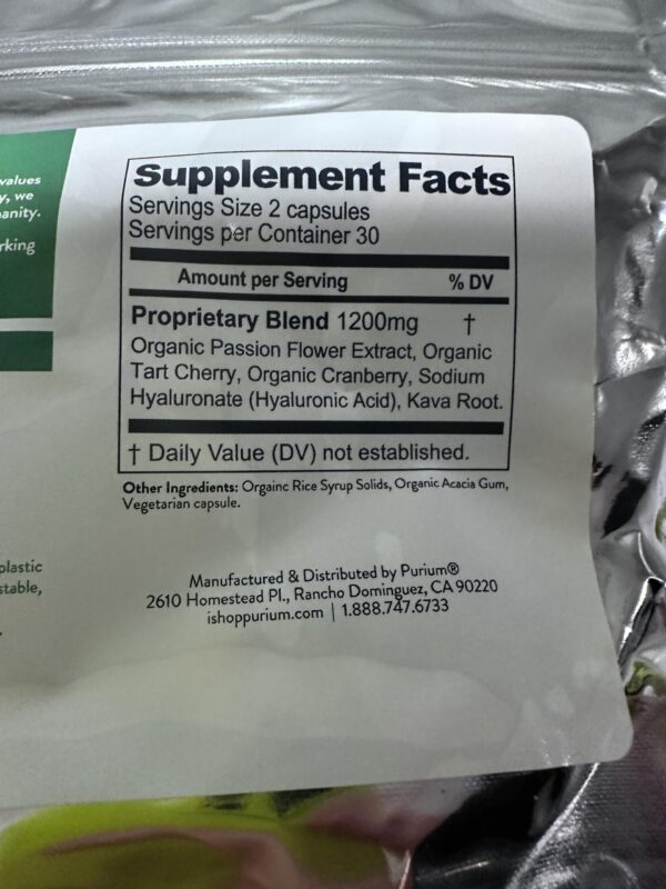 Version 1.0.0 Frasco de cápsulas Purium Bio Relax para dormir