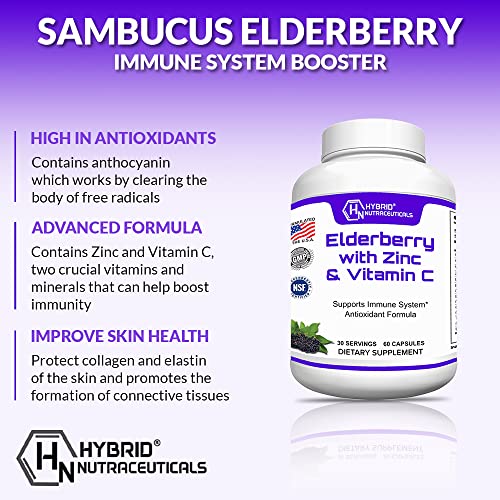 Frasco de cápsulas de saúco negro con ingredientes naturales