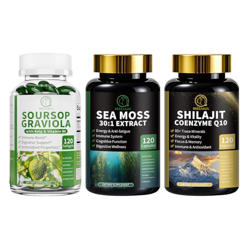 Version 1.0.0 Frasco de cápsulas Shilajit para hombres y graviola con kelp BBEEAAUU