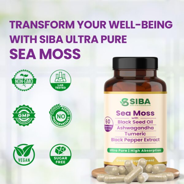 Frasco de cápsulas SIBA con ashwagandha y cúrcuma