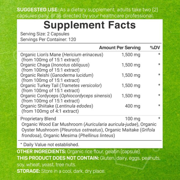 Frasco de cápsulas suplemento de hongos orgánico 10 en 1 DEAL SUPPLEMENT