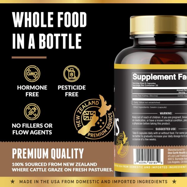 Frasco y cápsulas de suplemento riñón res