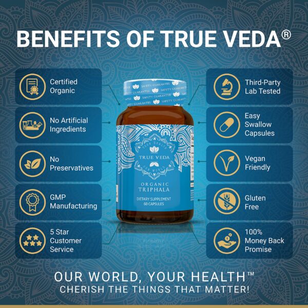 Frasco cápsulas Triphala True Veda Ayurveda suplemento natural