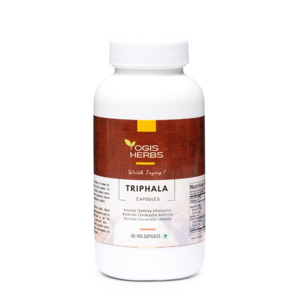 Frasco cápsulas Triphala YOGIS HERBS 90 veganas