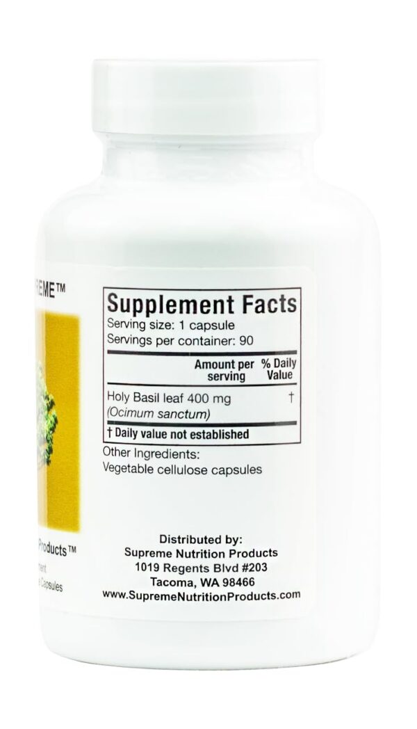 Frasco cápsulas Tulsi Supreme Albahaca Sagrada vegetariano