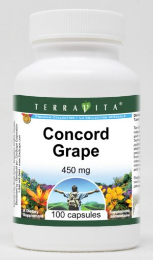 Frasco cápsulas Uva Concord 450mg de TerraVita paquete sellado