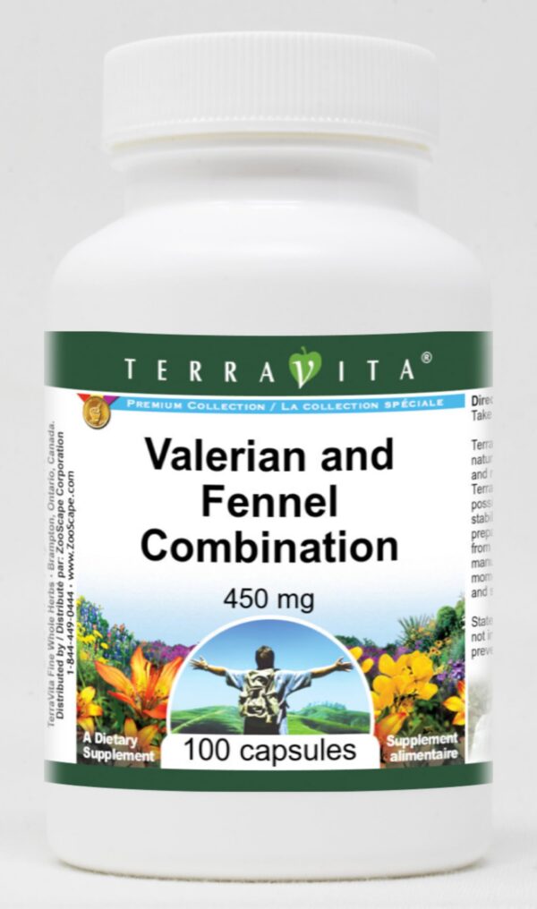 Version 1.0.0 Frasco de suplemento de valeriana y hinojo TerraVita 100 cápsulas