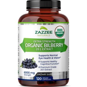 Frasco de cápsulas veganas Zazzee extracto orgánico de arándano