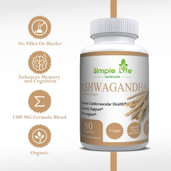 Frasco de cápsulas veganas de ashwagandha 1300MG