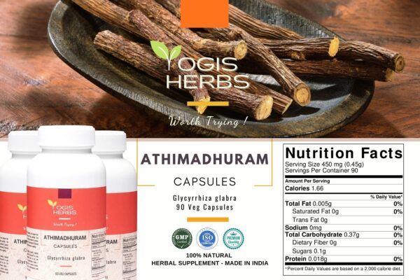 Frasco de cápsulas vegetales Athimadhuram con regaliz natural