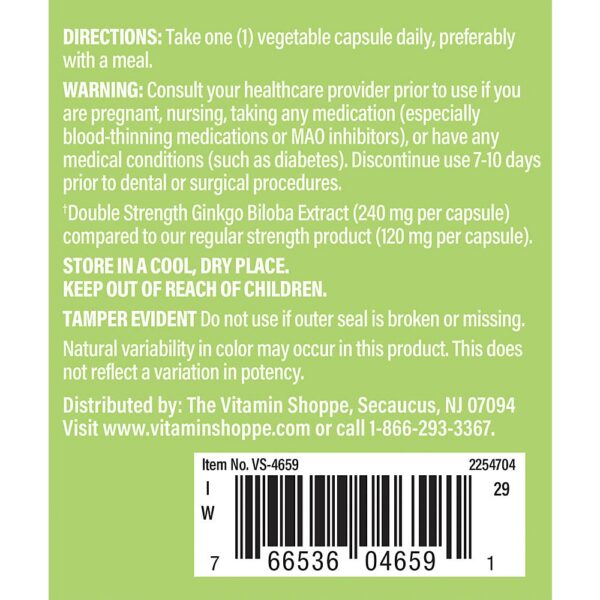 Frasco de cápsulas vegetales de extracto Ginkgo Biloba 240 mg