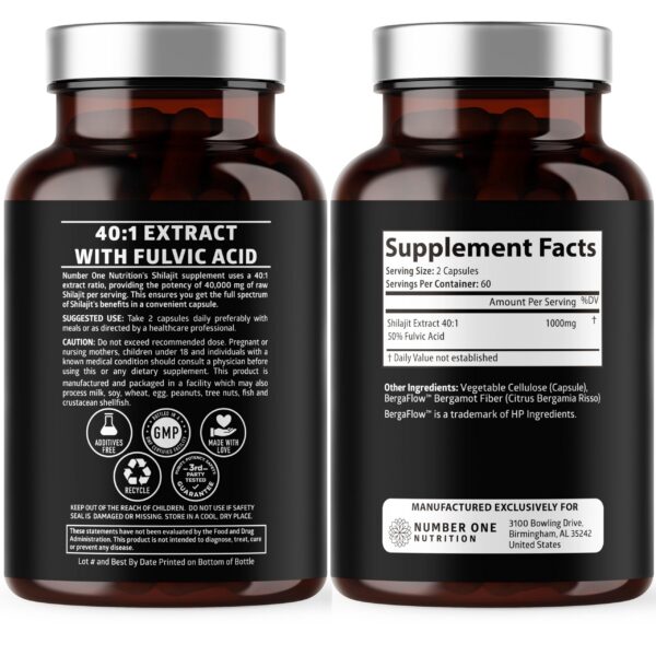 Frasco cápsulas vegetales shilajit para energía y bienestar cerebral