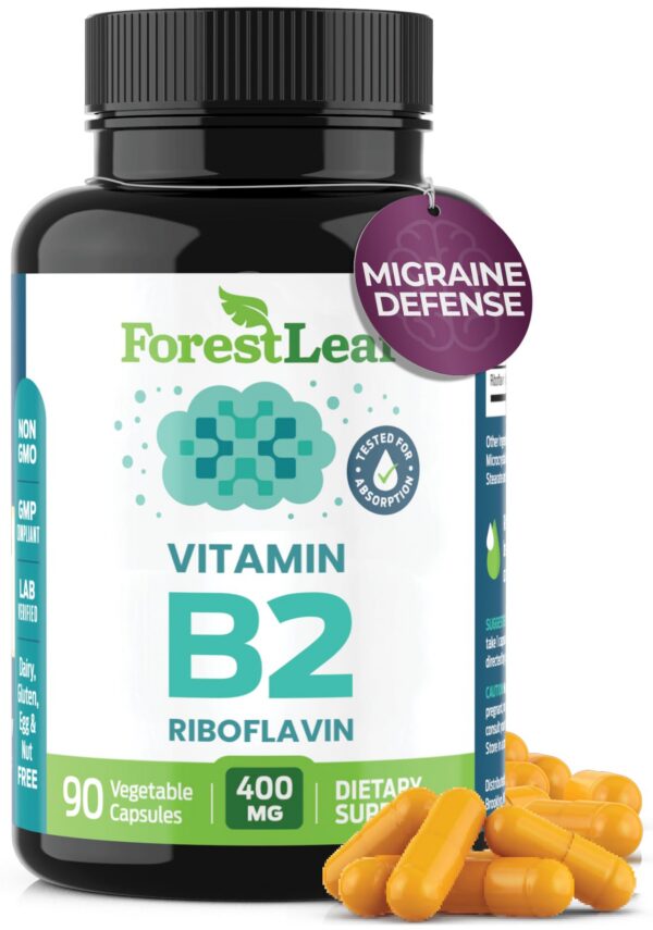 Frasco de cápsulas vitamina b2 riboflavina 400mg forestleaf
