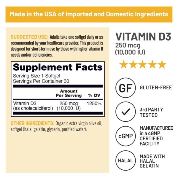 Frasco y cápsulas vitamina D3 NatureWise 30 días