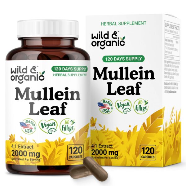 Frasco de cápsulas Wild & Organic de extracto de hoja de gordolobo