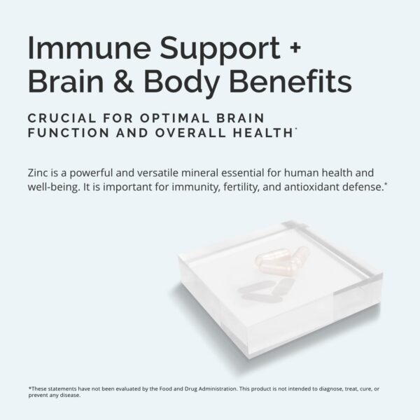 Frasco cápsulas Zinc BrainMD Neuro Zinc apoyo inmunológico