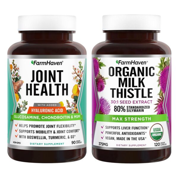 Frasco de cardo mariano orgánico y glucosamina FarmHaven