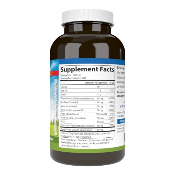 Frasco Carlson B-50 vitamína B apoyo celular y bienestar 200 cápsulas