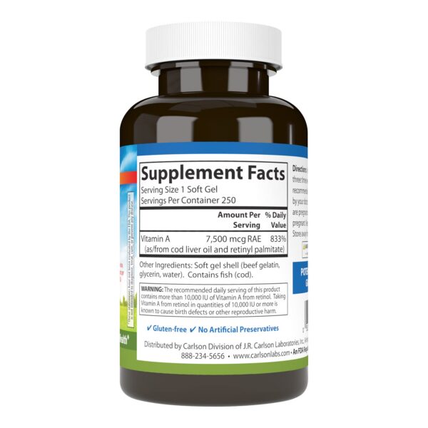 Suplemento de vitamina A 25000 UI Carlson para soporte inmunológico
