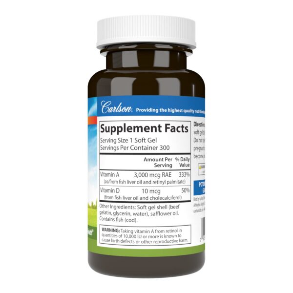 Frasco Carlson vitamina A y D3 para salud de la piel y huesos