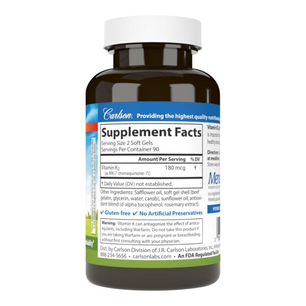 Frasco de Carlson Vitamina K2 MK-7 para huesos saludables