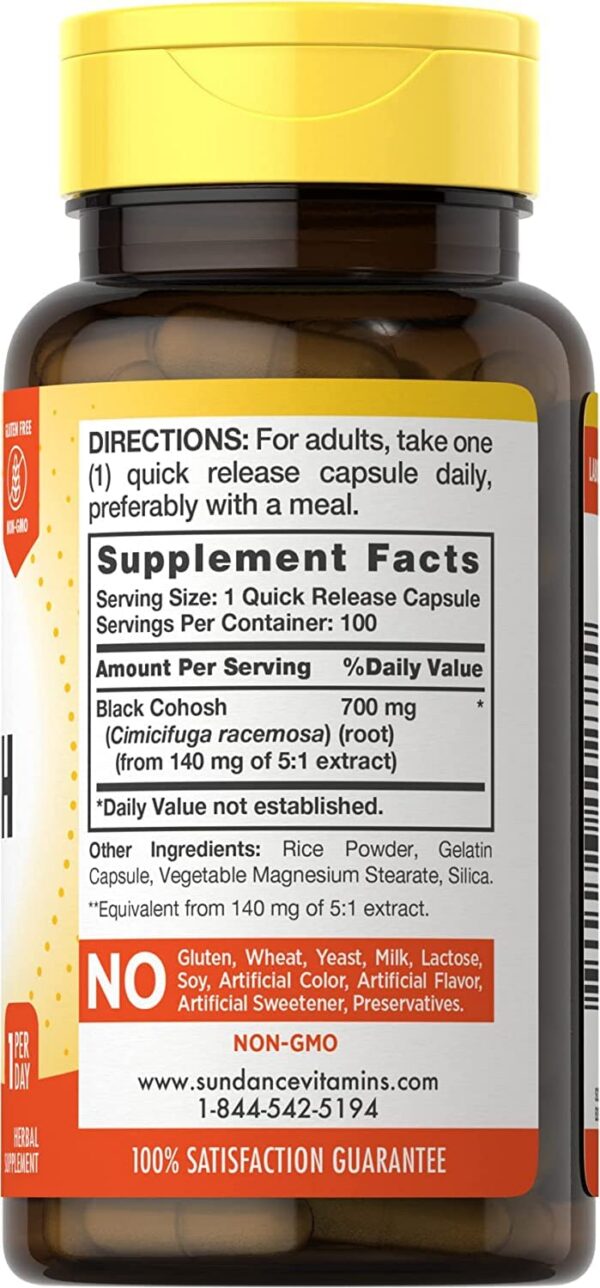 Version 1.0.0 Frasco cerrado de Black Cohosh Sundance 100 cápsulas