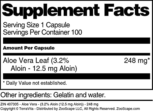 Frasco cerrado cápsulas aloe vera 248mg 3.2% aloína