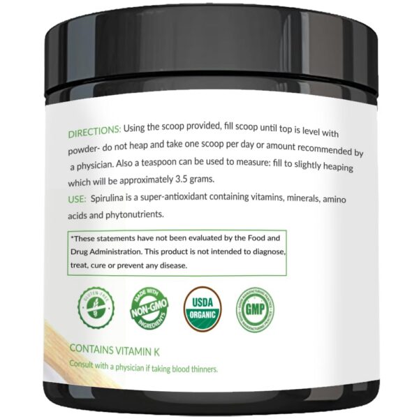 Frasco cerrado espirulina orgánica en polvo superalimento