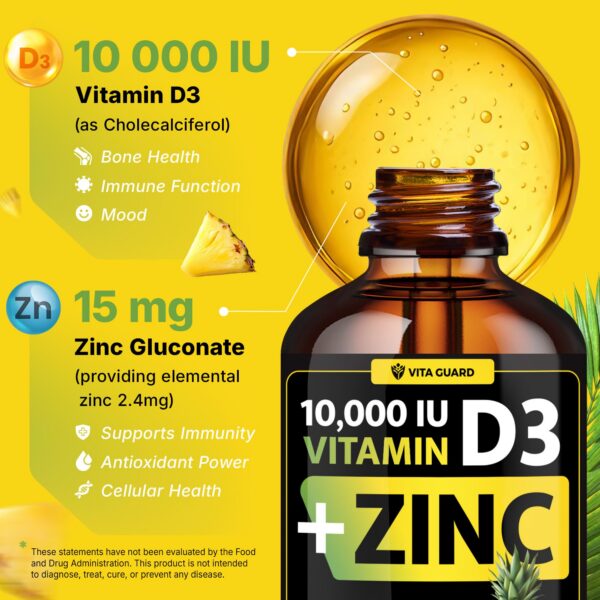 Frasco cerrado de gotas líquidas de vitamina D3 Vita Guard