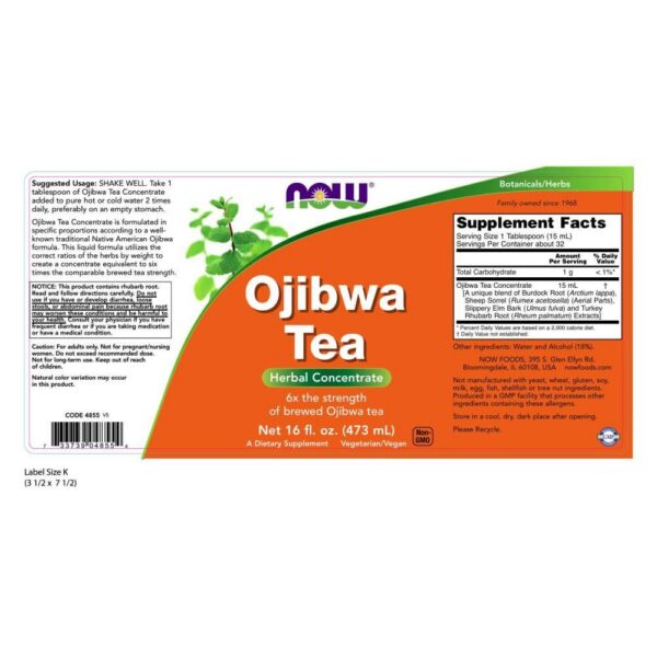 Frasco concentrado herbal de té Ojibwa NOW Foods