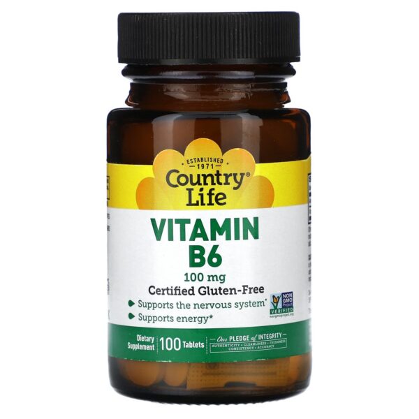 Frasco Country Life vitamina B6 100 cápsulas veganas