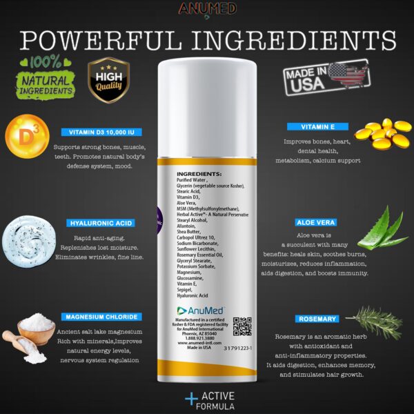 Frasco de crema AnuMed con vitamina D3 no grasosa para piel seca