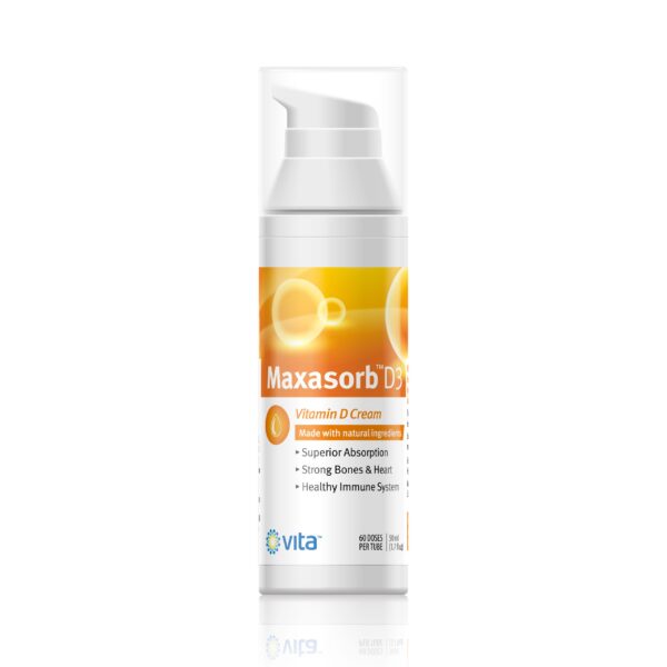 Frasco crema Maxasorb vitamina d3 para cuidado de piel