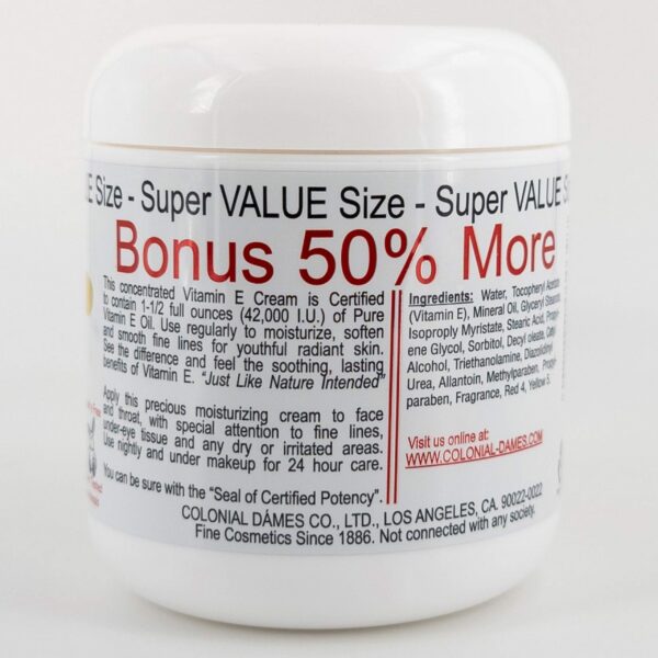 Frasco crema hidratante vitamina E Colonial Dames 42000 UI