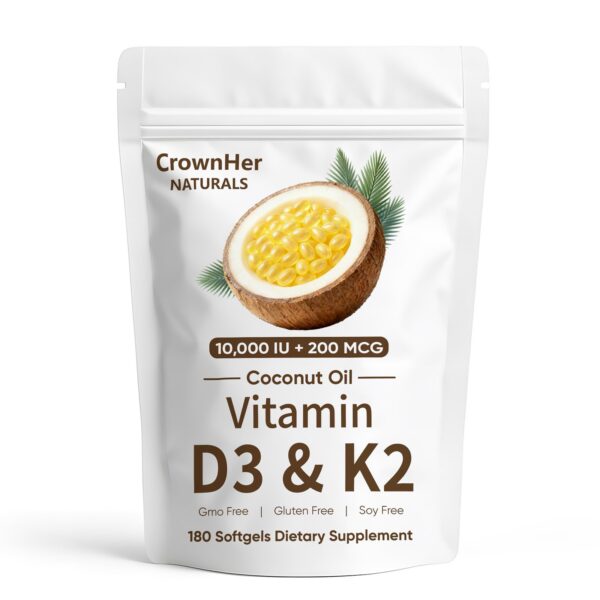 Frasco de Crown Her Naturals Vitamin D3 K2 cápsulas blandas