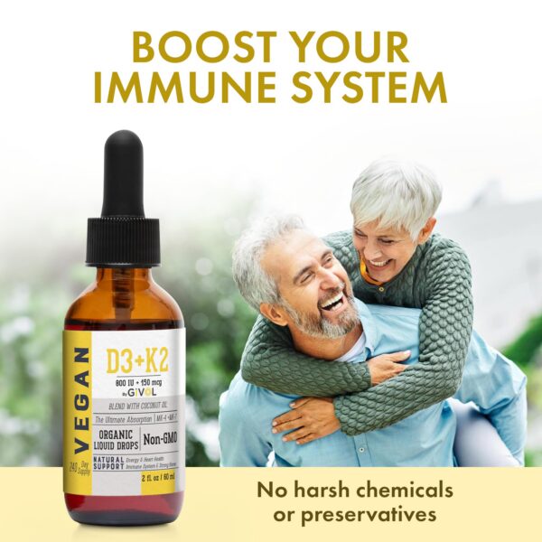 Frasco de vitamina D3 y K2 en aceite de coco