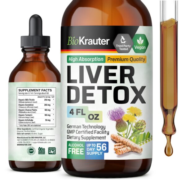 Frasco detox hígado Bio Krauter gotas 4 oz limpieza hepática