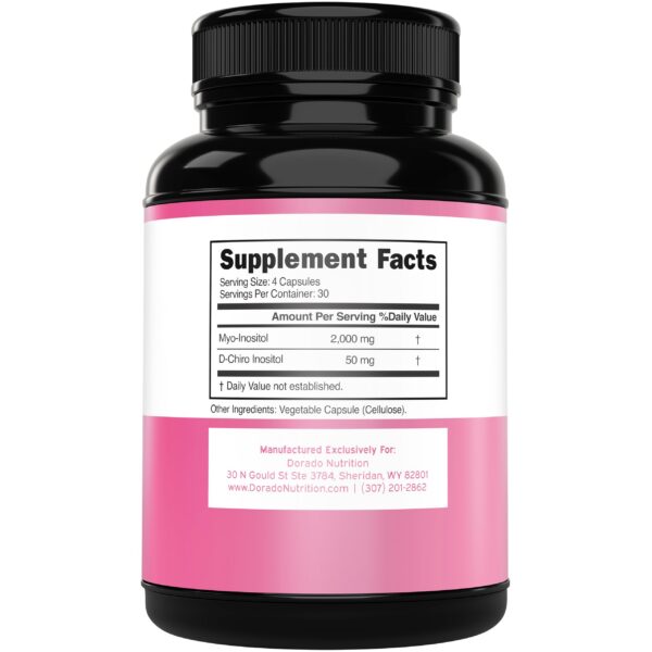 Frasco Dorado Nutrition con cápsulas inositol vegano calidad premium