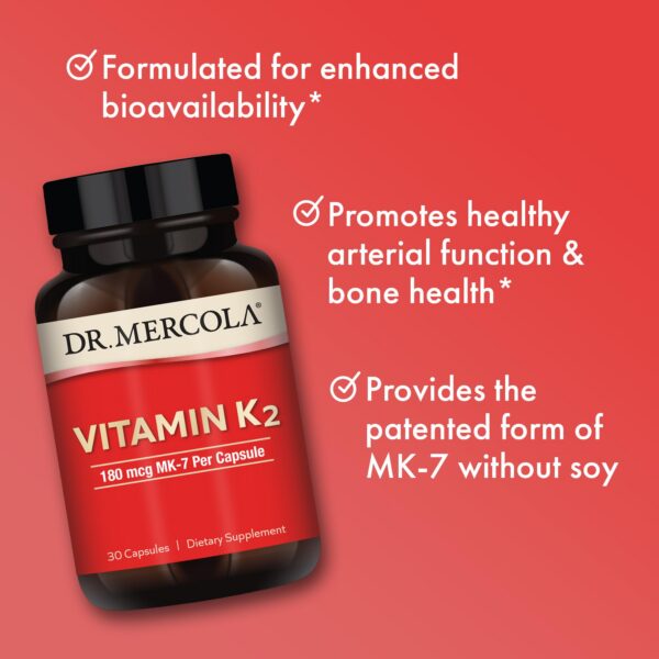 Frasco Dr Mercola vitamina K2 MK-7 30 cápsulas